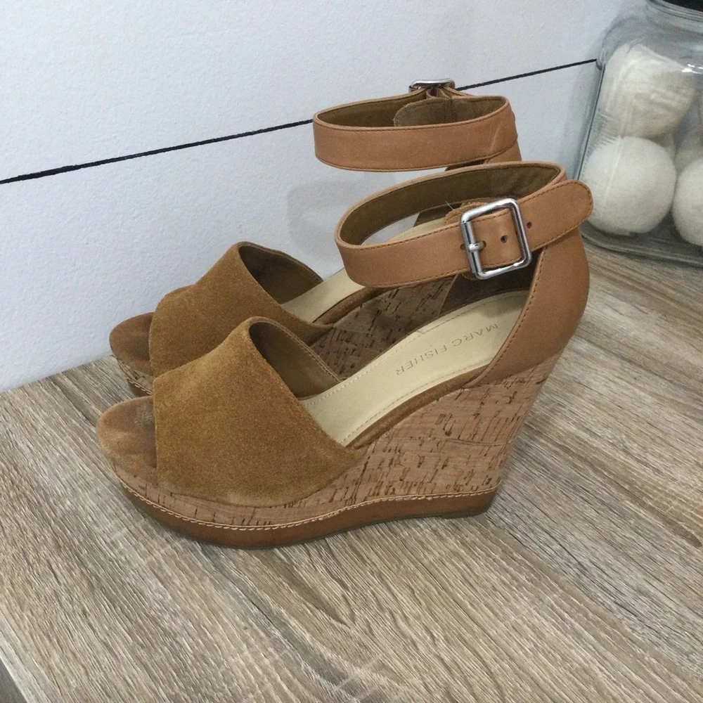 Marc Fisher Hillary cork ankle strap wedge womens size 6.5